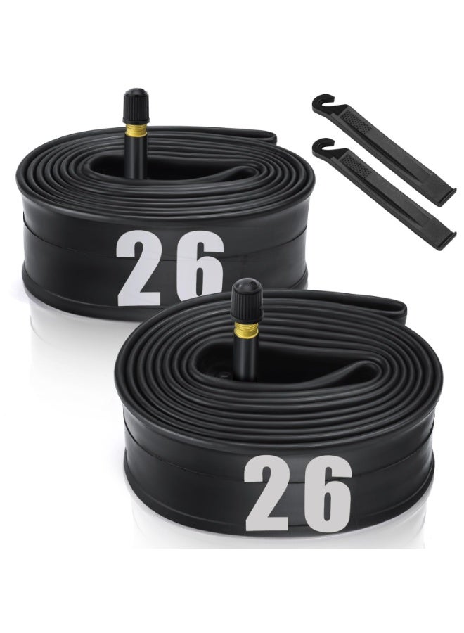 Peachjoy 2 قطع أنابيب دراجة 26 بوصة، أنبوب دراجة 26x1.75-2.125 بوصة مع 2 رافعة إطارات، أنبوب داخلي دراجة من مطاط البيوتيل مع صمام شرايدر 32 مم للدراجات على الطرق/MTB/الأطفال - Image 1